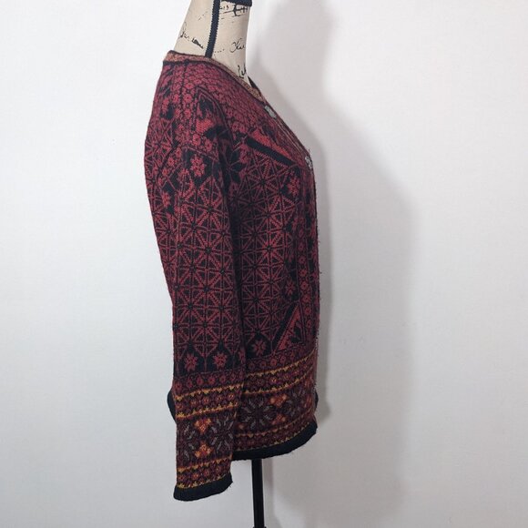 Christiania Sweaters Red Black Orsta Pure New Wool Nordic Cardigan Sweater L - Picture 8 of 12